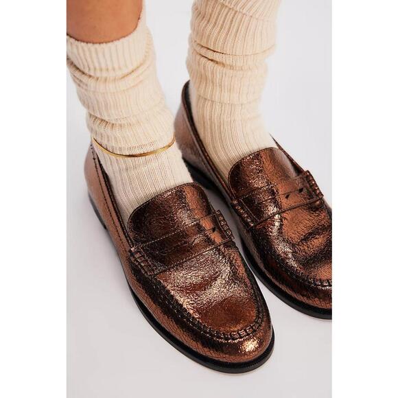 NEW Free People Blanket Stitch loafers Bronze Age Metallic 10 - Picture 2 of 6